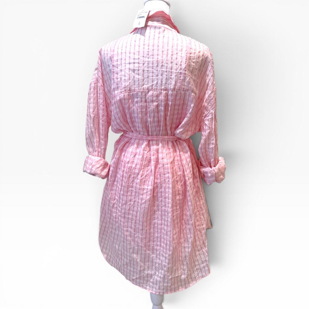 ENGLISH FACTORY Pink Gingham Belted Shirt Dress Button Front Medium NWT - Picture 4 of 5
